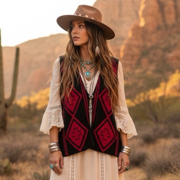 Lauren Ralph Lauren Jackets & Blazers - Lauren Ralph Lauren 100% Linen Southwestern Knit Vest in Black and Red Size 1X